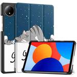 For Xiaomi Redmi Pad SE 8.7 Custer Painted 3-Fold Stand Leather Smart Tablet Case(Lazy Cat)