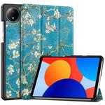 For Xiaomi Redmi Pad SE 8.7 Custer Painted 3-Fold Stand Leather Smart Tablet Case(Apricot Blossom)