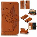 For Motorola Moto G Power Feather Pattern Litchi Texture Horizontal Flip Leather Case with Wallet & Holder & Card Slots(Brown)