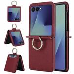 For Samsung Galaxy Z Flip7 5G Cross Texture Ring Design Card Slot Leather Phone Case(Red)