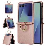 For Samsung Galaxy Z Flip7 5G Cross Texture Ring Design Card Slot Leather Phone Case(Rose Gold)