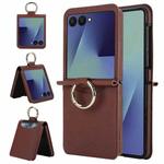 For Samsung Galaxy Z Flip7 5G Cross Texture Ring Design Card Slot Leather Phone Case(Brown)