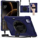 For Xiaomi Pad 7 Ultra Rotatable Holder Silicone Hybrid PC Tablet Case with Shoulder Strap(Navy Blue)