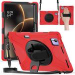 For Xiaomi Pad 7 Ultra Rotatable Holder Silicone Hybrid PC Tablet Case with Shoulder Strap(Red)
