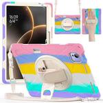 For Xiaomi Pad 7 Ultra Rotatable Holder Silicone Hybrid PC Tablet Case with Shoulder Strap(Colorful Pink)