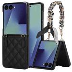 For Samsung Galaxy Z Flip7 5G Rhombic Leather Phone Case with Scarf / Bracelet(Black)
