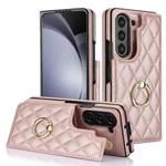 For Samsung Galaxy Z Fold7 Rhombic Texture Ring Double Buckle Leather Phone Case(Rose Gold)