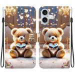 For iPhone 16 Plus Crystal Texture Colored Drawing Leather Phone Case(Diamond Bear)