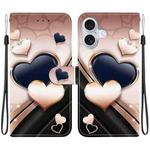 For iPhone 16 Crystal Texture Colored Drawing Leather Phone Case(Love Heart)