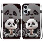 For iPhone 16 Crystal Texture Colored Drawing Leather Phone Case(Milk Tea Bear)
