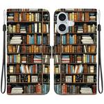 For iPhone 16 Crystal Texture Colored Drawing Leather Phone Case(Bookshelf)