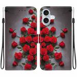 For iPhone 16 Crystal Texture Colored Drawing Leather Phone Case(Red Roses)