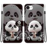 For iPhone 16e Crystal Texture Colored Drawing Leather Phone Case(Milk Tea Bear)