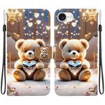 For iPhone 16e Crystal Texture Colored Drawing Leather Phone Case(Diamond Bear)