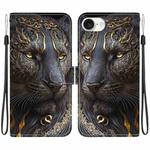 For iPhone 16e Crystal Texture Colored Drawing Leather Phone Case(Black Gold Lion)