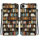For iPhone 16e Crystal Texture Colored Drawing Leather Phone Case(Bookshelf)