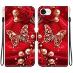 For iPhone 16e Crystal Texture Colored Drawing Leather Phone Case(Pearl Butterfly Rose)