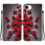For iPhone 16e Crystal Texture Colored Drawing Leather Phone Case(Red Roses)