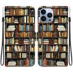 For iPhone 15 Pro Crystal Texture Colored Drawing Leather Phone Case(Bookshelf)