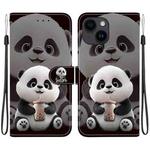 For iPhone 15 Plus Crystal Texture Colored Drawing Leather Phone Case(Milk Tea Bear)
