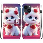 For iPhone 15 Plus Crystal Texture Colored Drawing Leather Phone Case(Rose Cat)