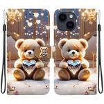 For iPhone 15 Plus Crystal Texture Colored Drawing Leather Phone Case(Diamond Bear)