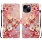 For iPhone 15 Plus Crystal Texture Colored Drawing Leather Phone Case(Lantern Butterflies)