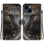 For iPhone 15 Plus Crystal Texture Colored Drawing Leather Phone Case(Black Gold Lion)