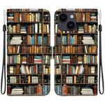 For iPhone 15 Plus Crystal Texture Colored Drawing Leather Phone Case(Bookshelf)