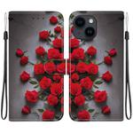 For iPhone 15 Plus Crystal Texture Colored Drawing Leather Phone Case(Red Roses)