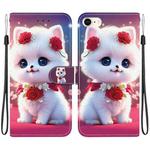 For iPhone SE 2022 / SE 2020 / 8 / 7 Crystal Texture Colored Drawing Leather Phone Case(Rose Cat)