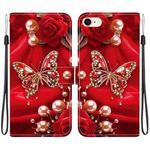 For iPhone SE 2022 / SE 2020 / 8 / 7 Crystal Texture Colored Drawing Leather Phone Case(Pearl Butterfly Rose)