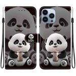 For iPhone 13 Pro Crystal Texture Colored Drawing Leather Phone Case(Milk Tea Bear)