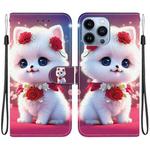 For iPhone 13 Pro Crystal Texture Colored Drawing Leather Phone Case(Rose Cat)
