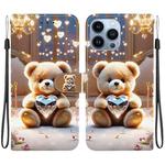 For iPhone 13 Pro Crystal Texture Colored Drawing Leather Phone Case(Diamond Bear)