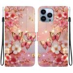For iPhone 13 Pro Crystal Texture Colored Drawing Leather Phone Case(Lantern Butterflies)