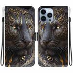 For iPhone 13 Pro Crystal Texture Colored Drawing Leather Phone Case(Black Gold Lion)