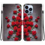 For iPhone 13 Pro Crystal Texture Colored Drawing Leather Phone Case(Red Roses)