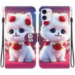 For iPhone 11 Crystal Texture Colored Drawing Leather Phone Case(Rose Cat)