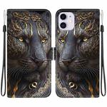 For iPhone 11 Crystal Texture Colored Drawing Leather Phone Case(Black Gold Lion)