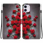 For iPhone 11 Crystal Texture Colored Drawing Leather Phone Case(Red Roses)