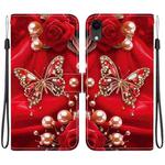 For iPhone XR Crystal Texture Colored Drawing Leather Phone Case(Pearl Butterfly Rose)