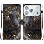 For iPhone 17 Pro Max Crystal Texture Colored Drawing Leather Phone Case(Black Gold Lion)