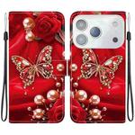 For iPhone 17 Pro Max Crystal Texture Colored Drawing Leather Phone Case(Pearl Butterfly Rose)