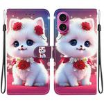 For iPhone 17 Crystal Texture Colored Drawing Leather Phone Case(Rose Cat)