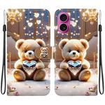 For iPhone 17 Crystal Texture Colored Drawing Leather Phone Case(Diamond Bear)
