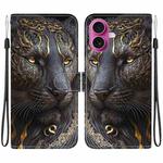 For iPhone 17 Crystal Texture Colored Drawing Leather Phone Case(Black Gold Lion)