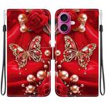 For iPhone 17 Crystal Texture Colored Drawing Leather Phone Case(Pearl Butterfly Rose)