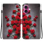 For iPhone 17 Crystal Texture Colored Drawing Leather Phone Case(Red Roses)