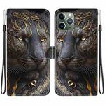 For iPhone 11 Pro Crystal Texture Colored Drawing Leather Phone Case(Black Gold Lion)